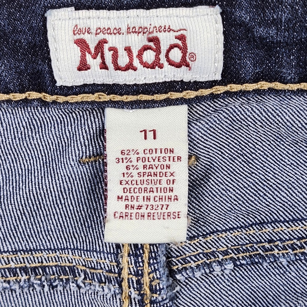 Mudd Denim Shorts Womens 11 Blue Raw Hem Whiskering Mid Rise Stretch Cut Offs - Picture 2 of 8